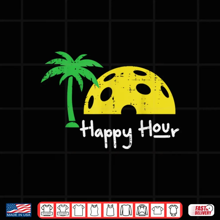 Design Happy Hour Palm Tree Pickleball Professional Graphic Design Shirt