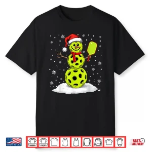 Santa Hat Snowman Xmas Pickleball Lover Christmas Humor Funny Shirt