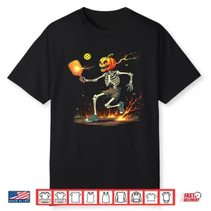 Pumpkin Head Skeleton Pickleball Halloween Spooky Sports Shirt