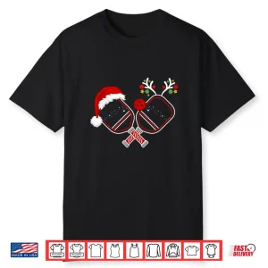Santa Hat Reindeer Pickleball Christmas Holiday Graphic Shirt