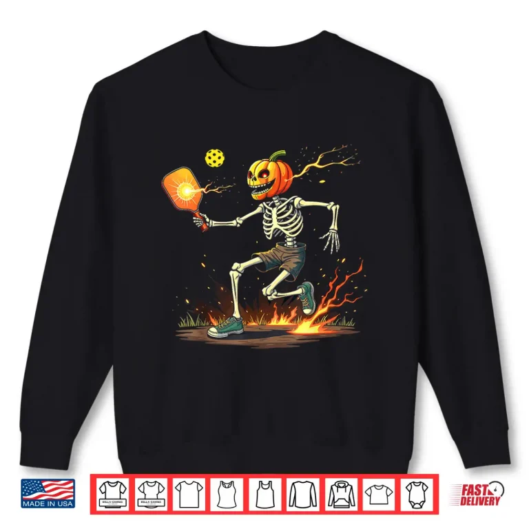 Sweatshirt Pumpkin Head Skeleton Pickleball Halloween Spooky Sports Shirt