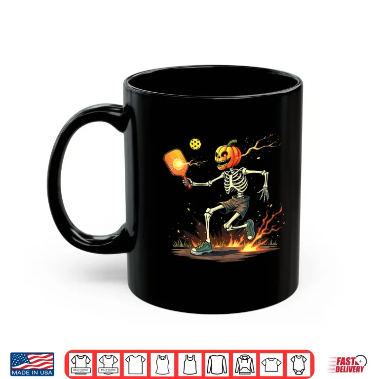 Mug Pumpkin Head Skeleton Pickleball Halloween Spooky Sports Shirt