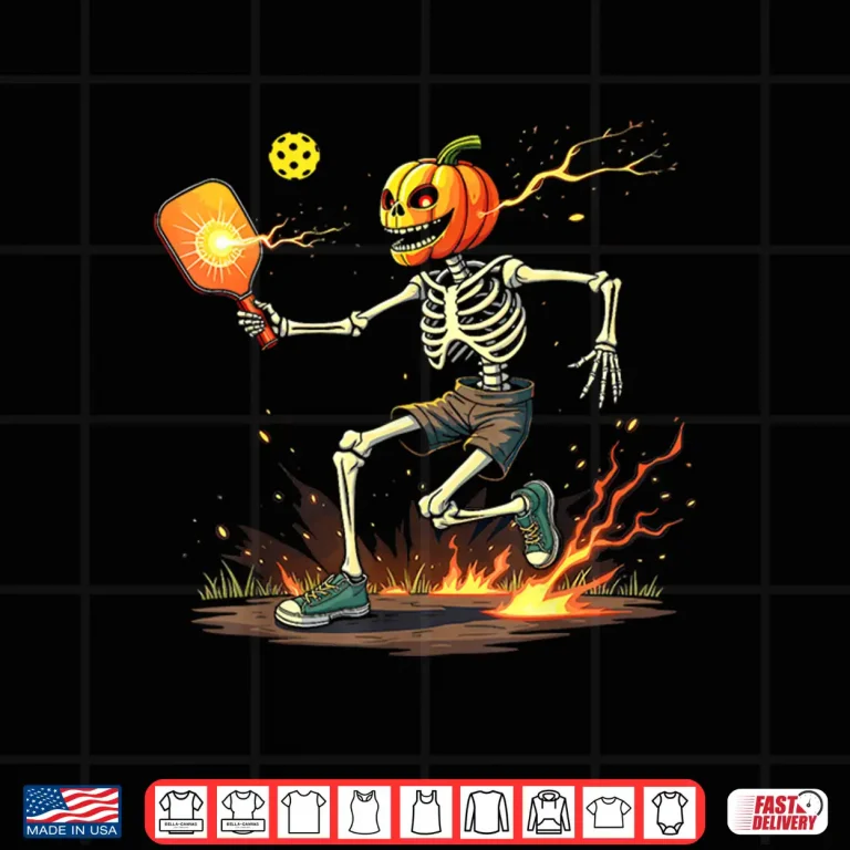 Design Pumpkin Head Skeleton Pickleball Halloween Spooky Sports Shirt