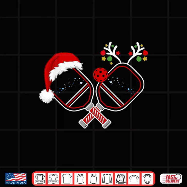 Design Santa Hat Reindeer Pickleball Christmas Holiday Graphic Shirt