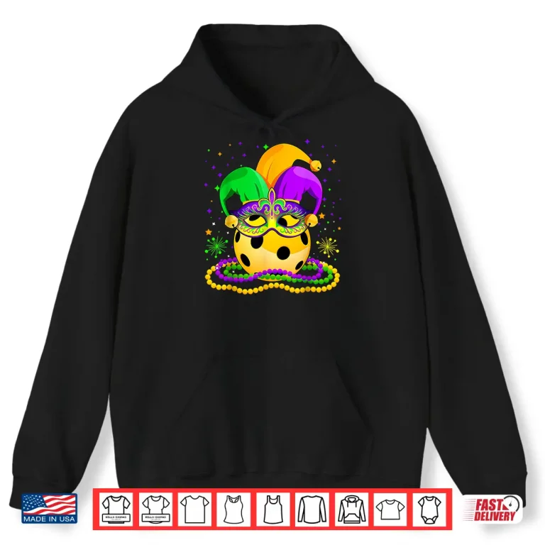 Hoodie Jester Hat Masked Beads Pickleball Mardi Gras Sport Shirt