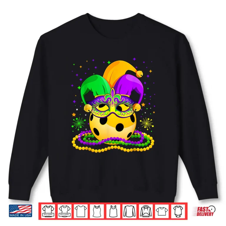 Sweatshirt Jester Hat Masked Beads Pickleball Mardi Gras Sport Shirt
