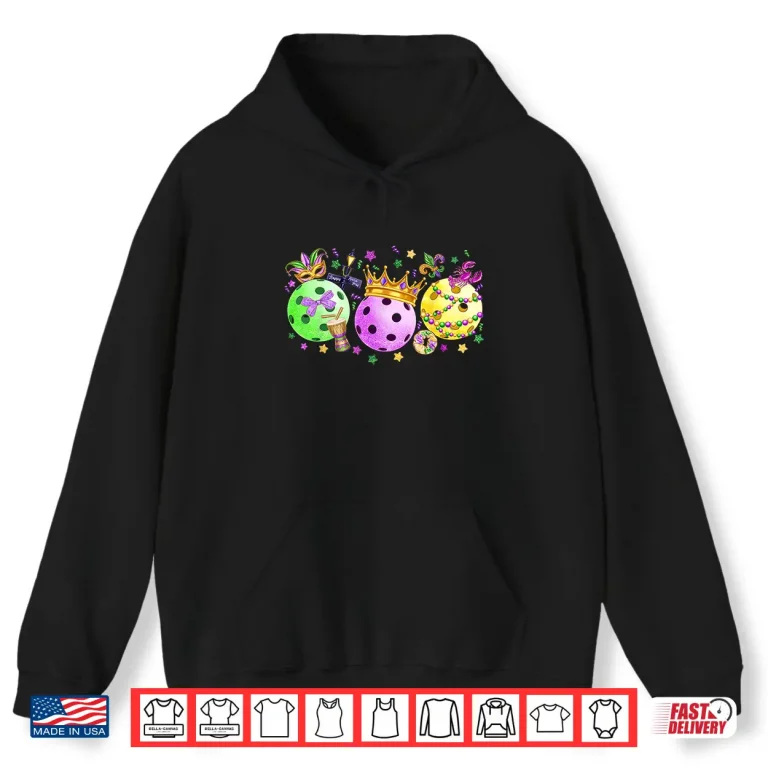 Hoodie Mardi Gras Beads Pickleball Jester Hat Professional Graphic Shirt