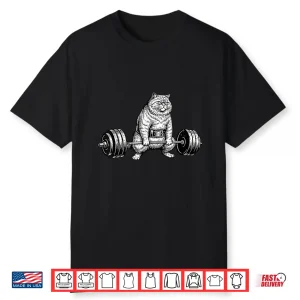 Cat Deadlift Powerlifting Gym Weight Lifting Humor Funny Retro Shirt