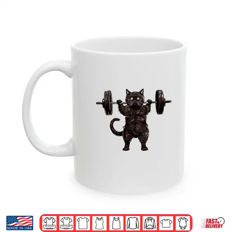 Mug Cat Workout Cat Deadlift Powerlifting Kitty Weightlifting Shirt
