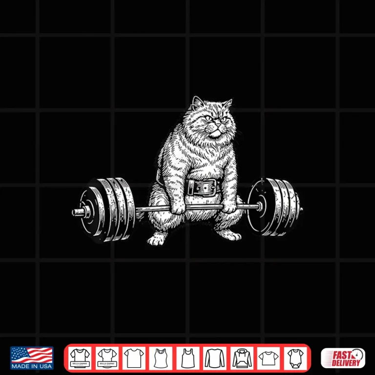Design Cat Deadlift Powerlifting Gym Weight Lifting Humor Funny Retro Shirt