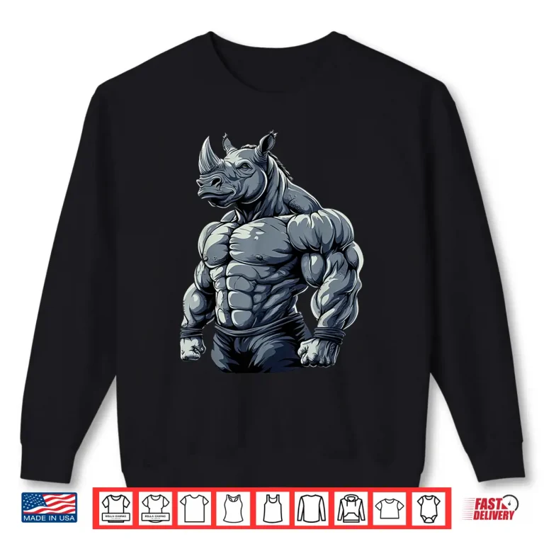 Sweatshirt Muscular Rhino Powerlifting Weightlifting Gym Workout Shirt
