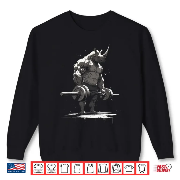 Sweatshirt Rhino Weightlifting Powerlifting Beast Gym Gear Workout Shirt