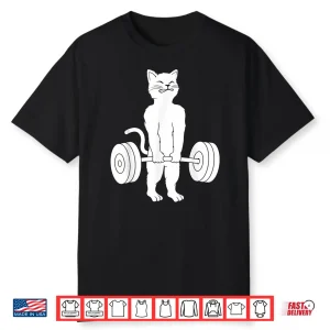 Cat Deadlift Powerlifting Kitty Weightlifting Animal Humor Shirt