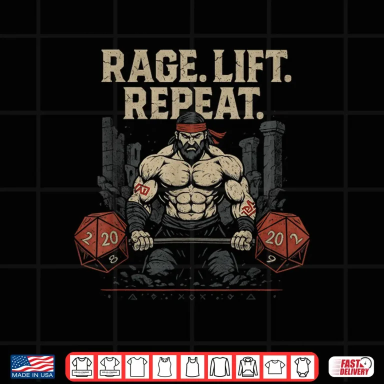 Design Barbarian Powerlifting D Twenty Nerd Gym Fitness Training RPG Shirt