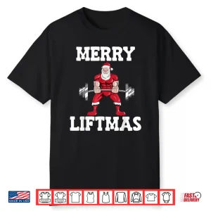 Christmas Santa Claus With Weight Lifter Powerlifting Holiday Shirt