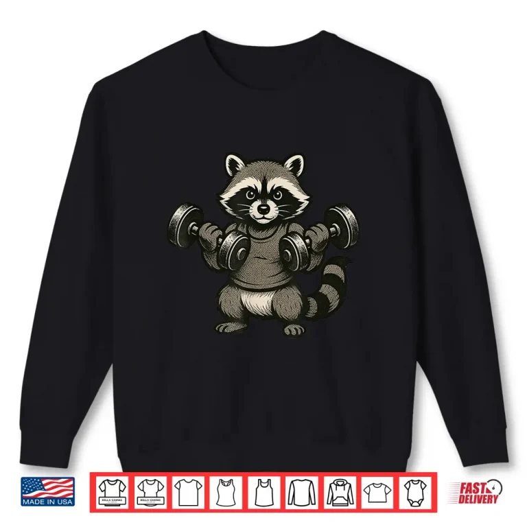 Sweatshirt Raccoon Powerlifting Weightlifting Gym Workout Animal Graphic Shirt