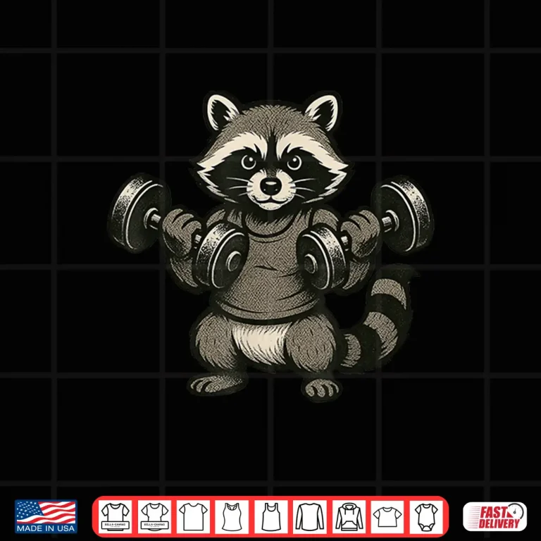 Design Raccoon Powerlifting Weightlifting Gym Workout Animal Graphic Shirt