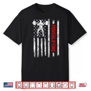 Strongman Gym Workout Powerlifting American Flag Patriotic Shirt