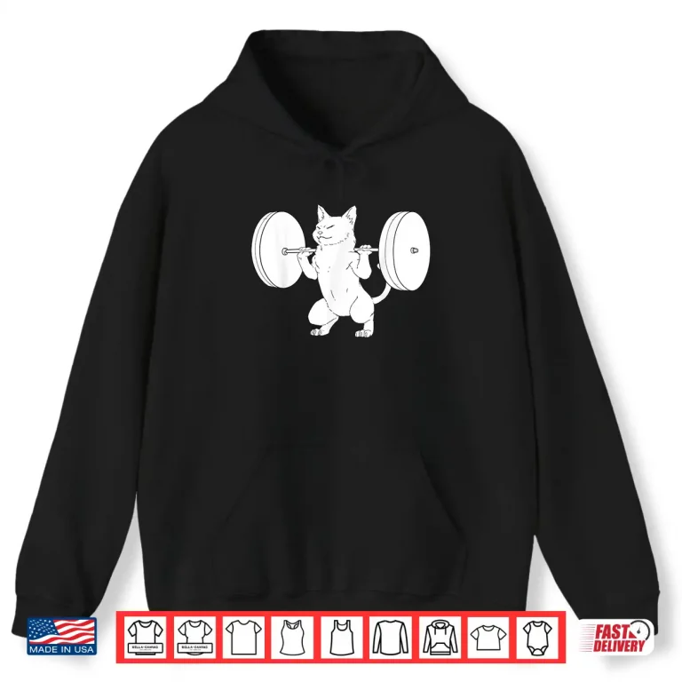 Hoodie Cat Squat Powerlifting Cute Animal Professional Graphic Shirt