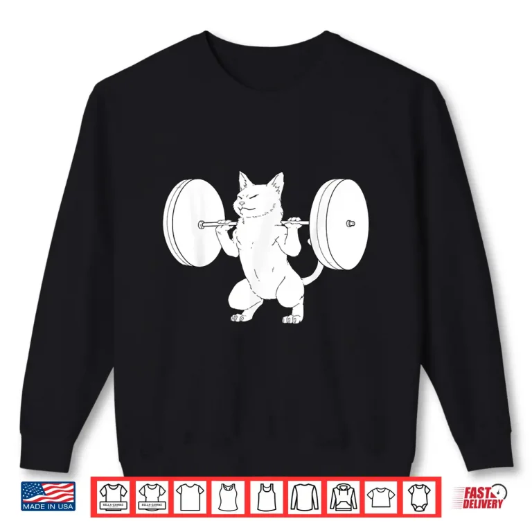 Sweatshirt Cat Squat Powerlifting Cute Animal Professional Graphic Shirt
