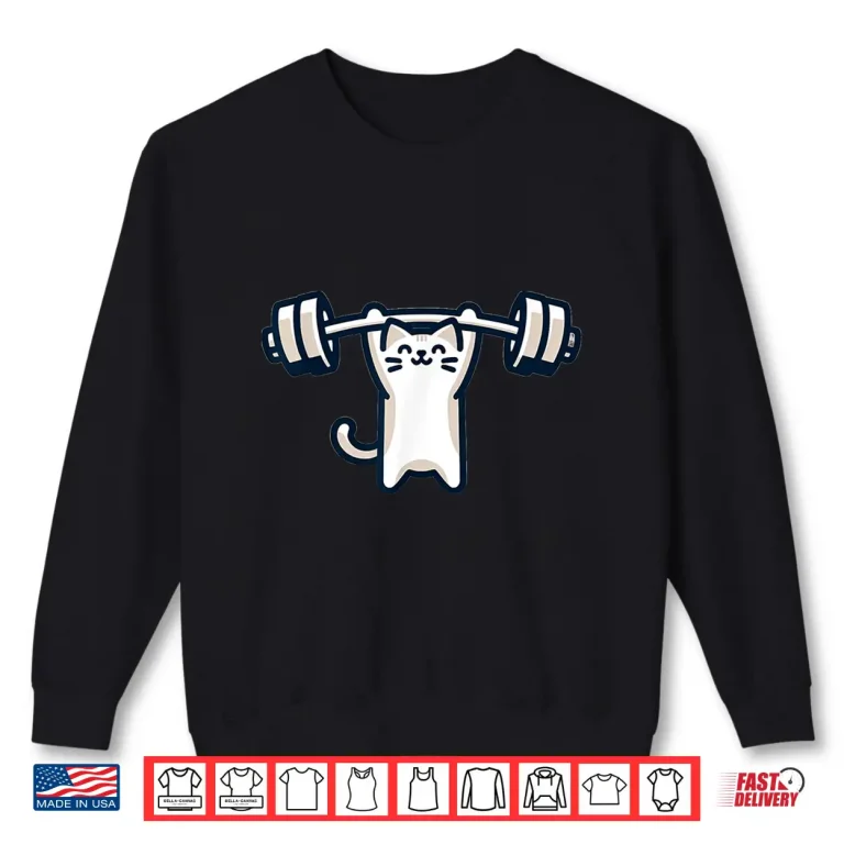 Sweatshirt Cat Powerlifting Weightlifting Gym Workout Animal Graphic Shirt