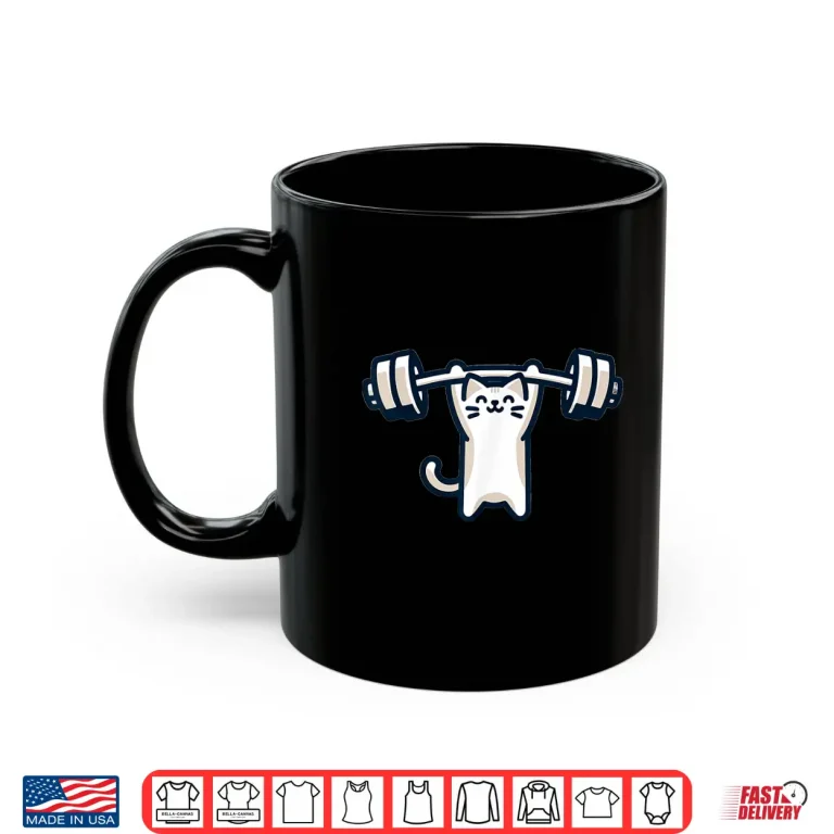 Mug Cat Powerlifting Weightlifting Gym Workout Animal Graphic Shirt