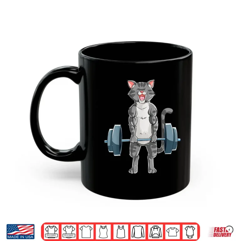 Mug Cat Weightlifting Powerlifting Deadlift Fitness Gym Workout Shirt