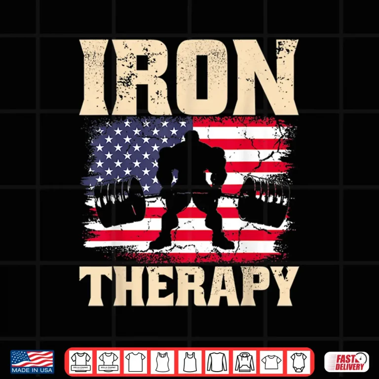 Design Iron Therapy Gym Deadlift Powerlift USA American Flag Patriotic Shirt