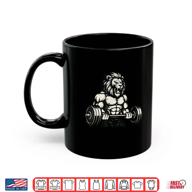 Mug Lion Powerlifting Weightlifting Gym Workout Animal Graphic Shirt