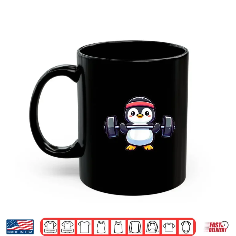 Mug Penguin Powerlifting Weightlifting Gym Workout Animal Graphic Shirt