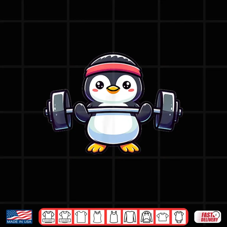 Design Penguin Powerlifting Weightlifting Gym Workout Animal Graphic Shirt
