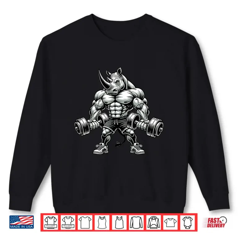Sweatshirt Rhino Powerlifting Weightlifting Gym Workout Animal Graphic Shirt