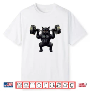 Black Cat Powerlifting Weightlifting Gym Workout Animal Shirt