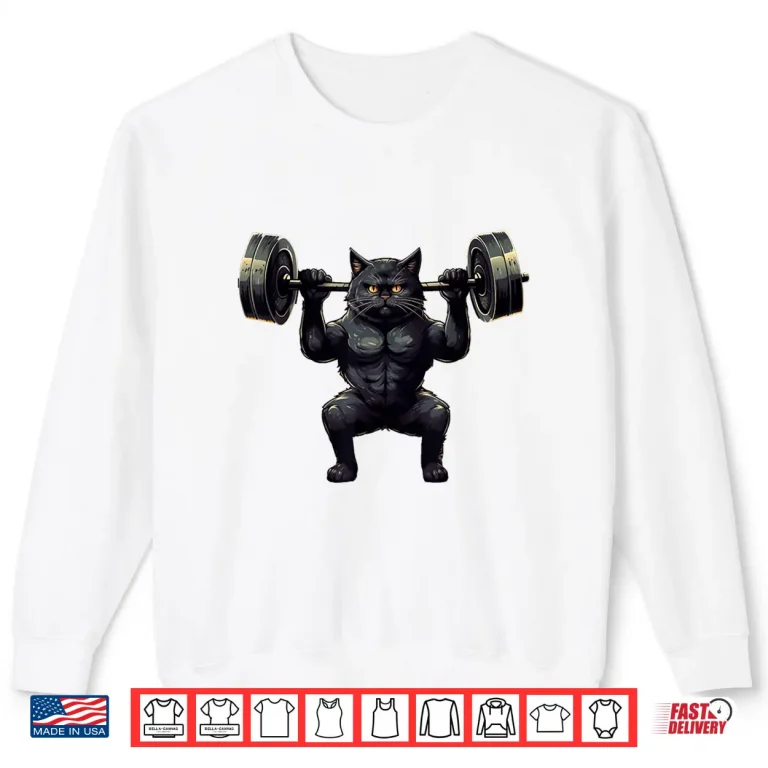 Sweatshirt Black Cat Powerlifting Weightlifting Gym Workout Animal Shirt