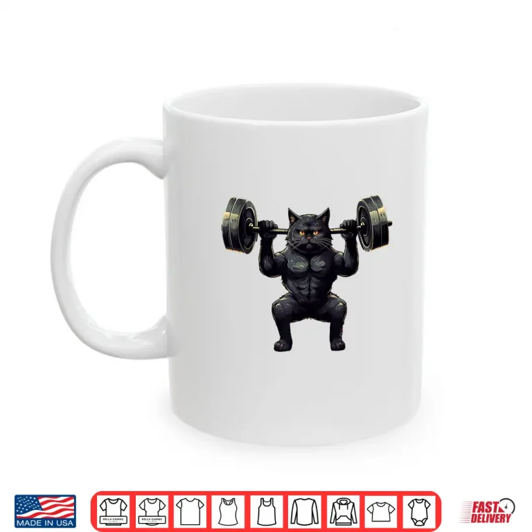 Mug Black Cat Powerlifting Weightlifting Gym Workout Animal Shirt