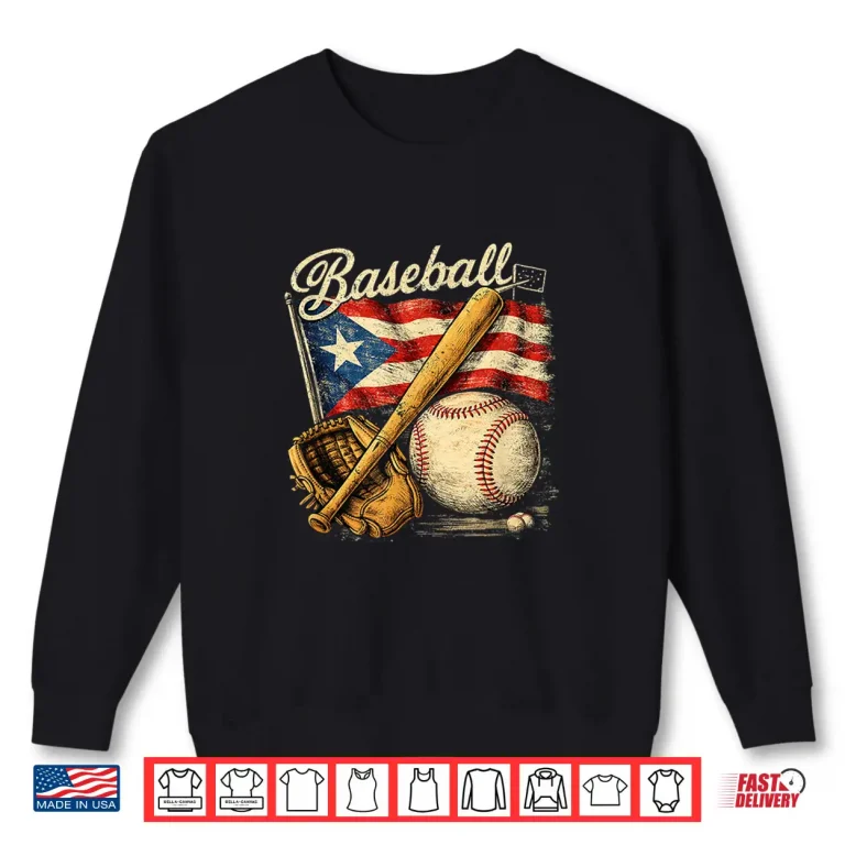 Sweatshirt Puerto Rico Flag Baseball Player Bat Fan Catcher Pitcher Shirt