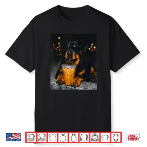 Rottweiler Drinking Iced Coffee Lover Humor Funny Meme Shirt