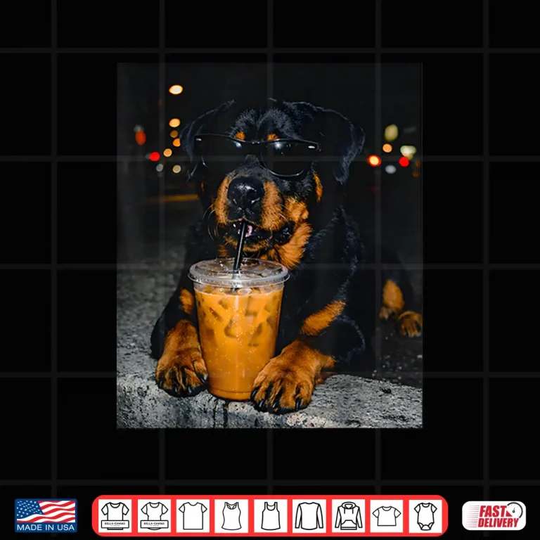 Design Rottweiler Drinking Iced Coffee Lover Humor Funny Meme Shirt