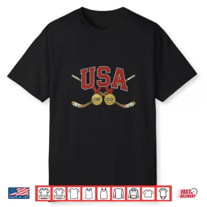 Patriotic American Flag Hockey Vintage Usa Crossed Sticks Shirt