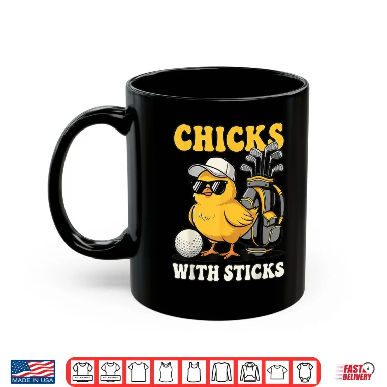 Mug Cute Chick Cartoon Golf Chicks With Sticks Humor Funny Shirt