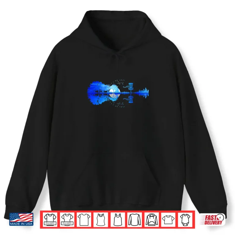 Hoodie Disc Golf Sunset Guitar Guitarist Golfing Frisbee Golfer Men Shirt