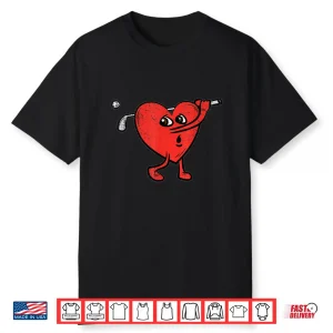 Heart Playing Golf Valentines Day Cute Sports Love Golfer Shirt