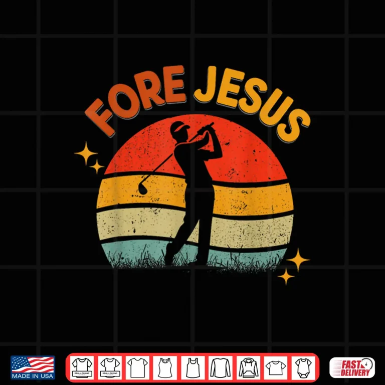 Design FORE Jesus Christian Golf Retro 70s Religious Golfing Mens Shirt