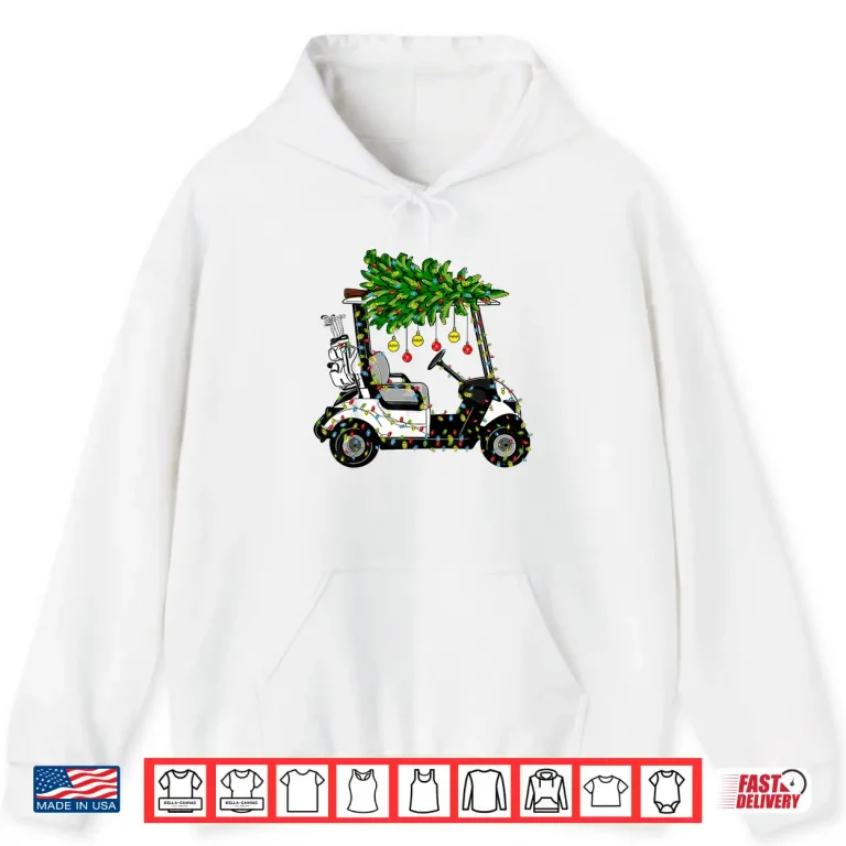 Hoodie Golf Cart Christmas Tree Lights Xmas Sport Golfer Golfing Shirt