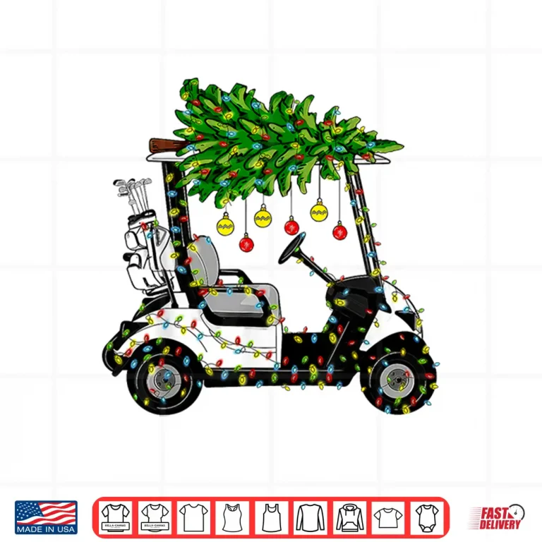 Design Golf Cart Christmas Tree Lights Xmas Sport Golfer Golfing Shirt