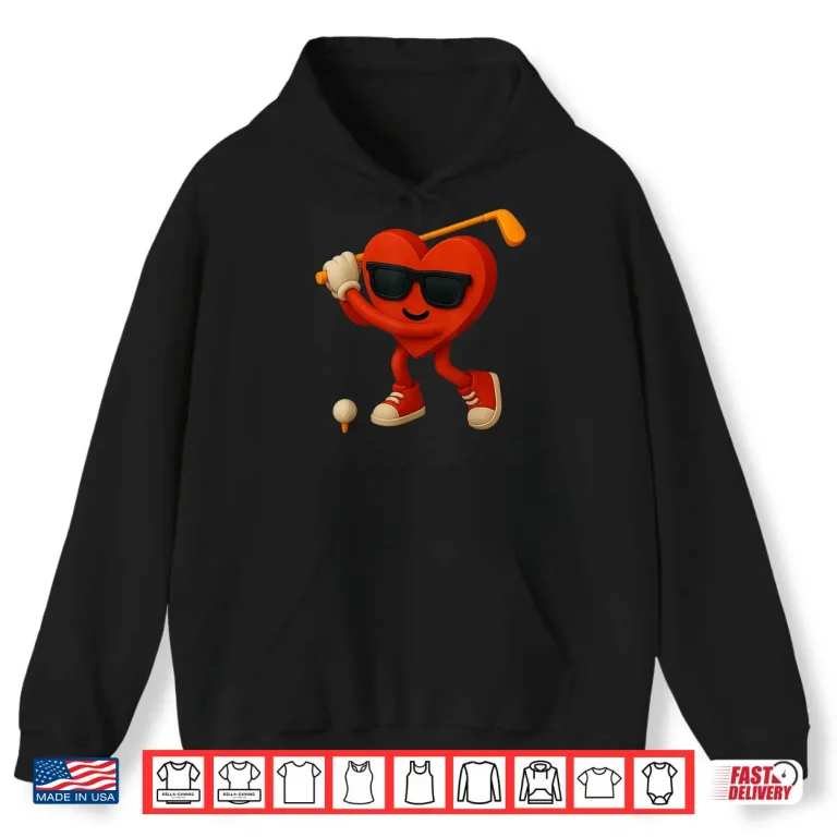 Hoodie Golf Valentines Day Cute Heart Golfer Love Funny Boys Kids Shirt