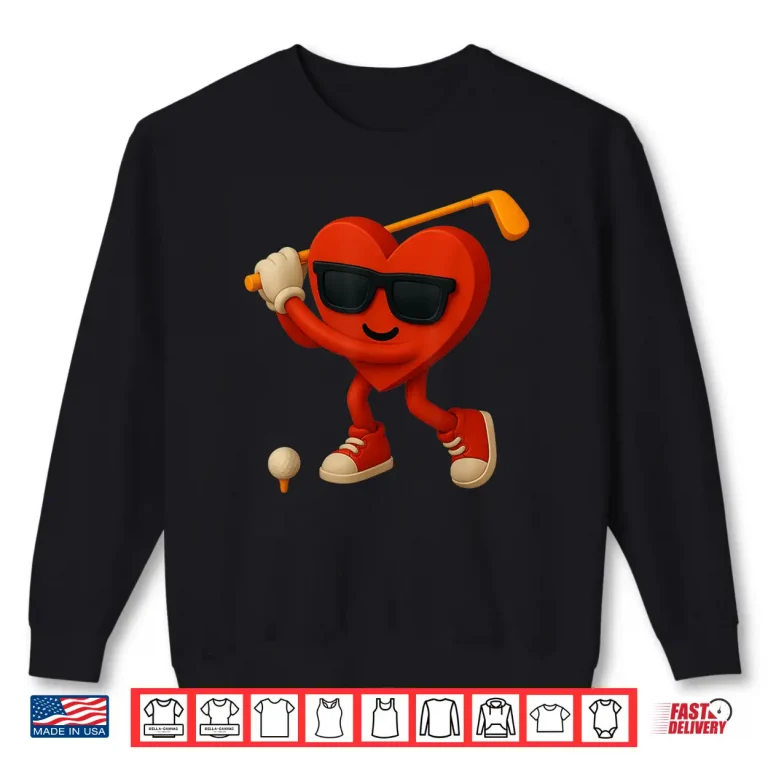 Sweatshirt Golf Valentines Day Cute Heart Golfer Love Funny Boys Kids Shirt