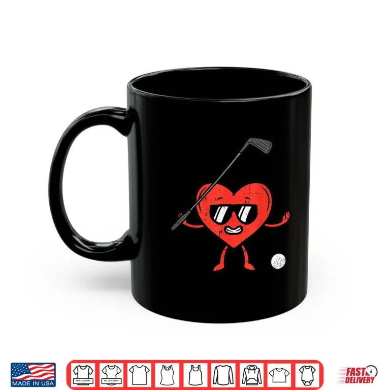 Mug Valentines Day Heart Golf Funny Golfing Golfer Dad Men Boys Shirt