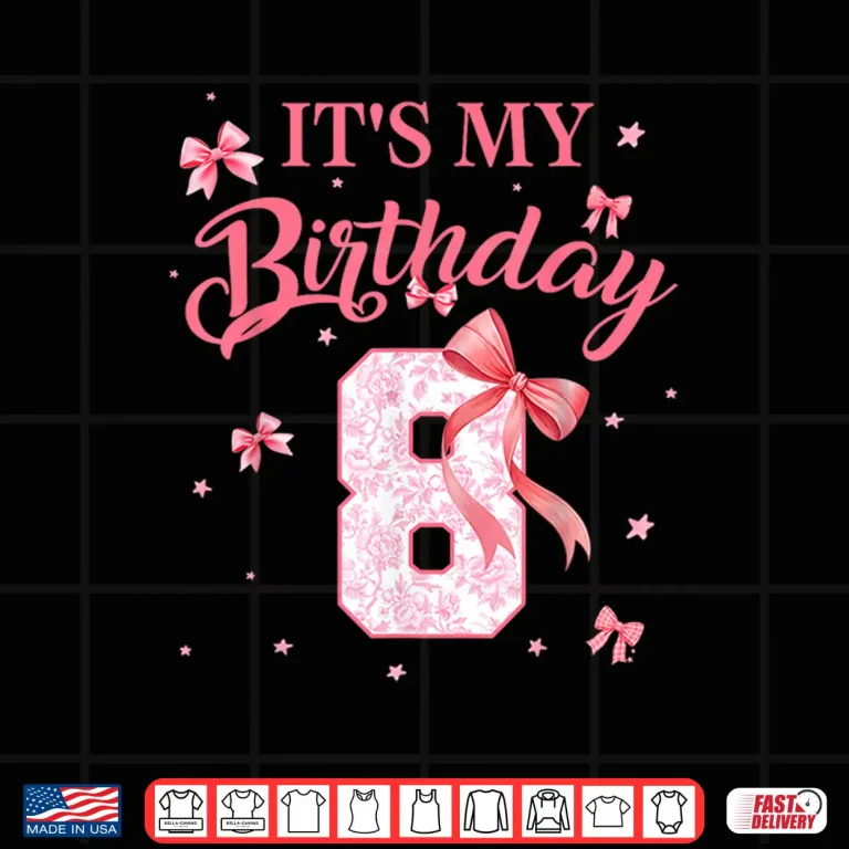 Design Its My 8th Birthday Girl Floral Coquette Bow 8 Year Old Shirt