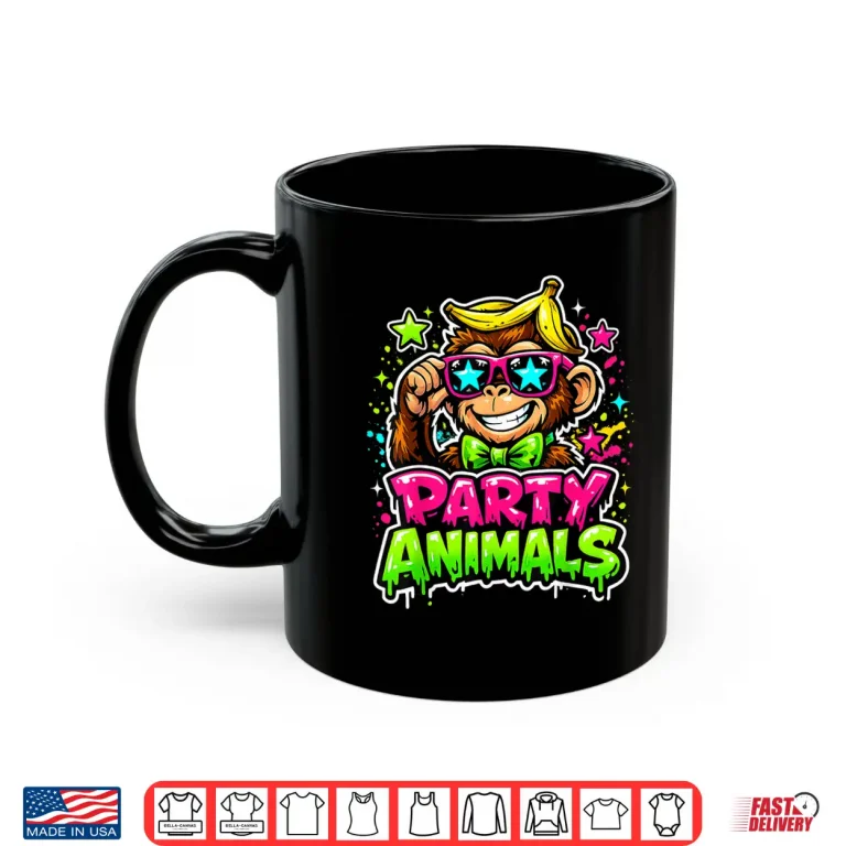 Mug Party Animals Baseball Jersey Funny Monkey Vibrant Slime Shirt